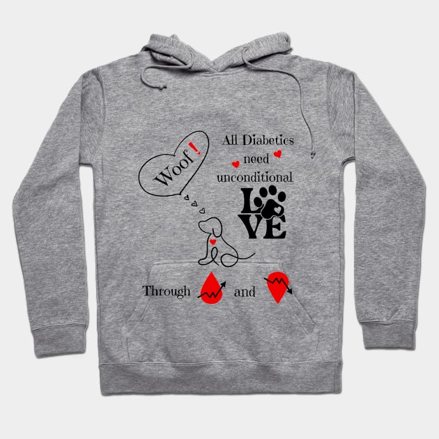 Diabetics Unconditional Dog Love Through Highs and Lows Hoodie by Diabeticsy